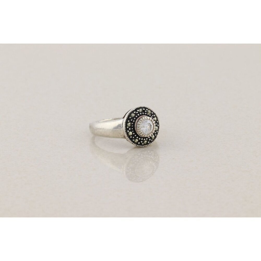 Sterling Silver Cubic Zirconia and Marcasite Ring Size 9 - Picture 3 of 7